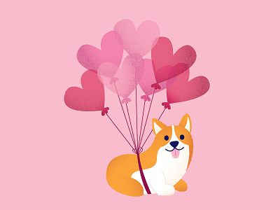 Corgi Dreamboat balloons corgi heart illustration valentines valentines day