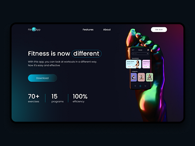 Fitness App - Landing page and Mobile App concept adobe photoshop app design figma fitness landing page mobile most view popular ui ux web