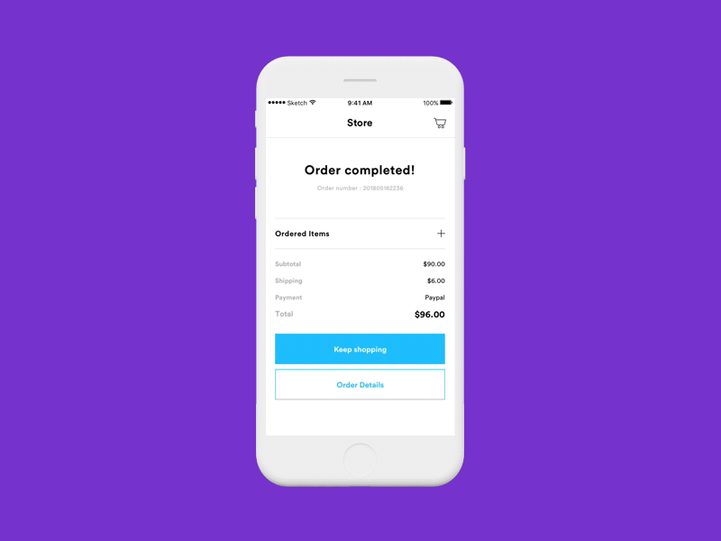 Order Completed! confetti dropdown interaction protopie protype ui