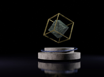 3D Golden Cube and Podium 3d 3d modelling 3dmax animation blender branding design graphic design icon illustration logo motion graphics render sculting textureing ubreal engine ui zbrush