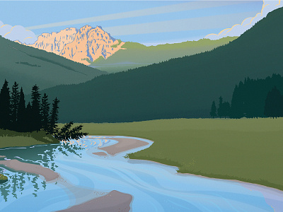 Poster Background - Soda Butte Creek background illustration landscape mountains reflection river stream trees water