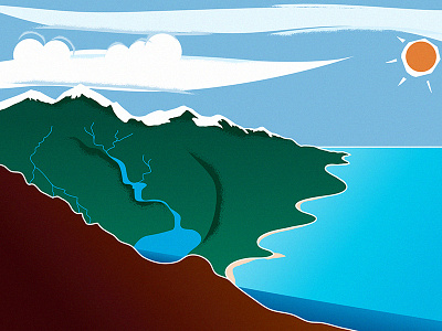 Hydro Cycle background illustration mountains retro water