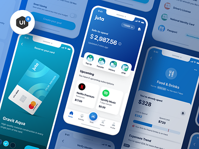 Finance Mobile App UI Kit - Juta agency app banking budgeting business credit card finance goal graphic design identity ios layout mobile payment savings simple ui ux wallet website