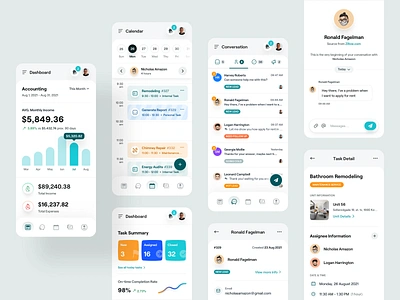 Property Management Software - Mobile Responsive b2b software branding calendar chart conversation crm dashboard financial help desk icon design ios iphone mockup mobile app property listing property management responsive saas scheduling statistic ui design