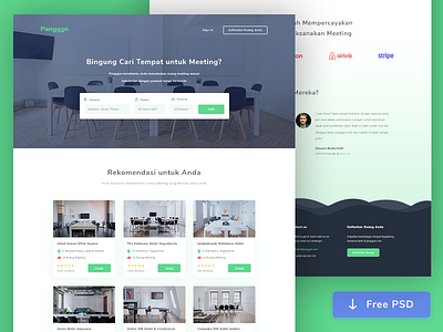 Panggon.com - Meeting Room Booking freebie landing landing page marketplace psd room search ui ux web