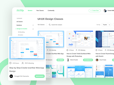 SkillUp - Free Online Classes Platform app card class clean dashboard minimalist online course skill ui ux web app web design