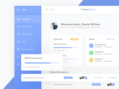 CodeCloud - Dashboard Page card clean cloud code dashboard exploration ide material minimal ui web workspace