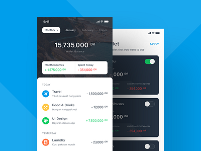 #001 - Wallet App Exploration android bank budget clean finance ios minimal payment transaction transfer ui design wallet