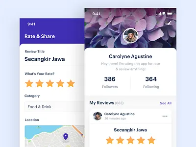 Rating & Review App app design chart clean dashboard minimal profile rate rating restaurant reviews ui