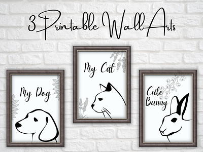 Printable Wall Art - Animal animal art black and white bunny cat decoration design dog home decor illustration office decor printable printable art printable wall art room decor wall art