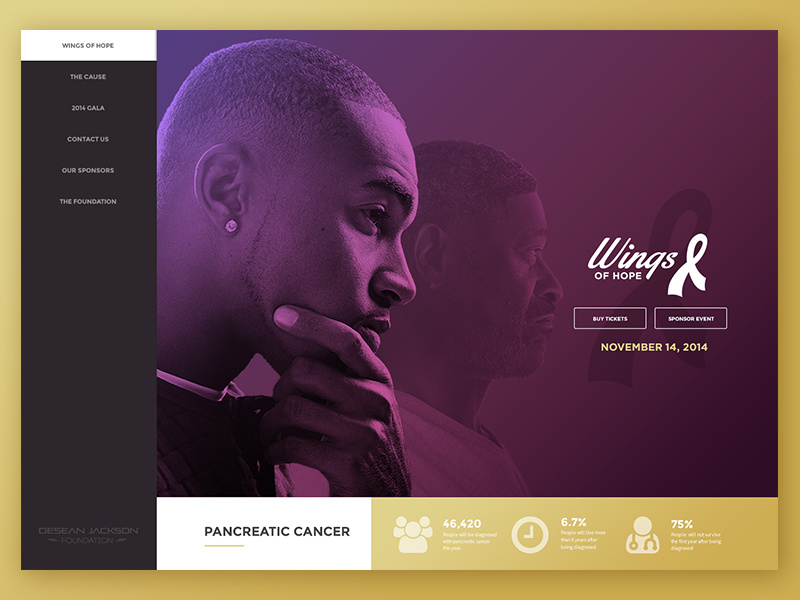Foundation Homepage cancer gradient website web web design homepage purple gold event side navigation pancreatic minimal