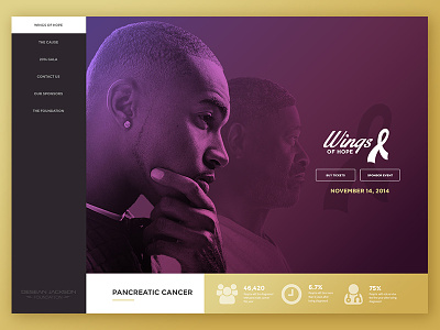 Foundation Homepage cancer event gold gradient homepage minimal pancreatic purple side navigation web web design website