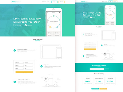 Laundry Squad app branding flat grid landing laundry layout minimal process web web design website