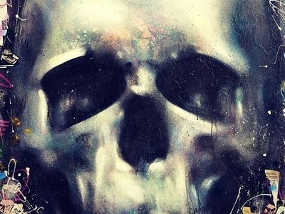Skull Painting a wonderful mistake canvas house paint mixed media painting spray paint wood you may want