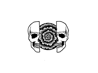 Midnight Madness black and white drawing illustration pen skull swirl