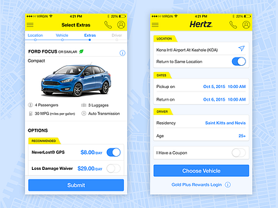 Hertz — car rental automotive car car rental forms hertz ios mobile rent ui ux ux research