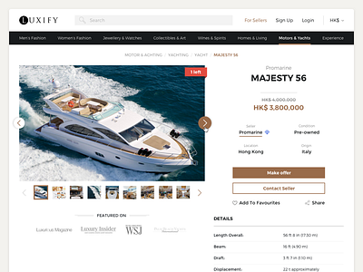 Luxify — luxury marketplace ecommerce interaction design ixd luxury ui ux web yacht