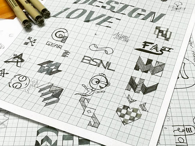 Logo Sketches - Ideas on graph paper graph paper logo micron pens sketches