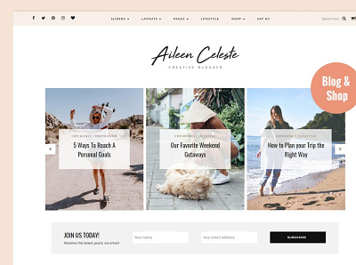 Aileen - A Personal Blog & Shop backupgraphic blog blogger chand clean elegant fashion feminine food minimal modern one click demo psdtemplate responsive shop templatepsd theme options travel white woocommerce
