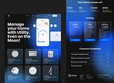 Utility | Landing Page brand design devices gradient grid system home house landing page navy pricing questions scale smart smart house subscription tracking web design website