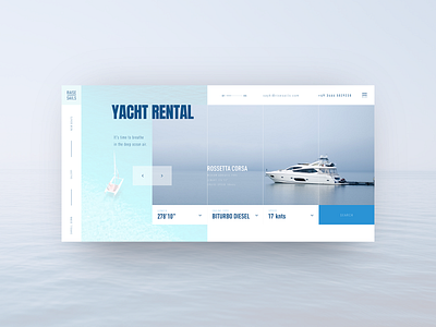 Yacht Rental concept blue and white branding flat main main page minimal ocean rental sea typography ui ux web website yacht yacht club yachting