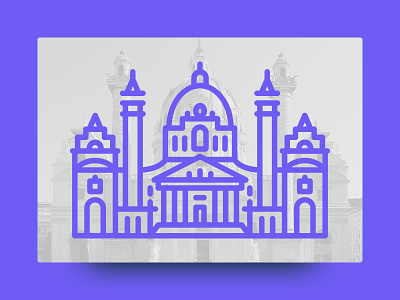 Karlskirche, Vienna architecture cute geometric icon illustration landmark line