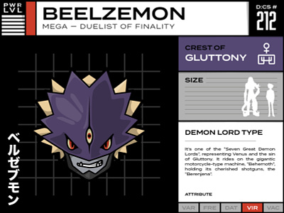 212 Beelzemon anime card cartoon cartoon character character character design design illustration line art typography vector