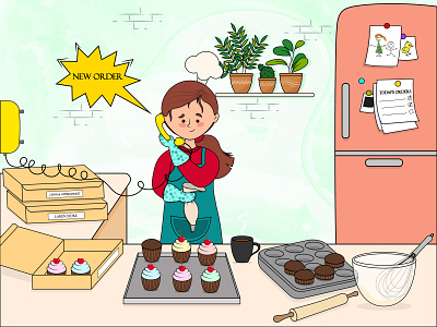 Confectioner Mum bake baker character characterdesign chef confectioner cupcake illustration illustrator mum order