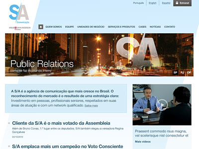 S/A Comunicação agency blue homepage public relations