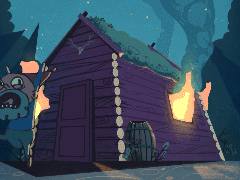 Cozy Cottage brikk cel animation christmas fire gnome illustration smoke