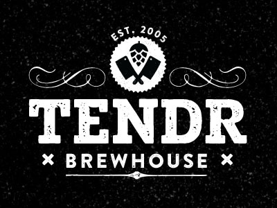 Tendr Brewhouse Logo antique beer black white brewhouse distressed hops logo meat typography vintage look