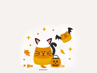 Candy Corn Cuties bat illustration black candy corn cat illustration costumes halloween halloween illustration illustration orange yellow