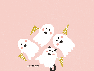 Part of the gang boo cat ghost cat illustration ghost ghost illustration halloween halloween illustration pink white