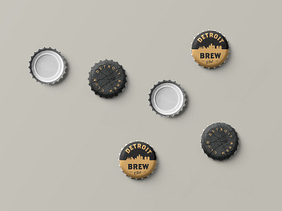 Detroit Brew Club Bottle Caps beer black black and gold bottle cap detroit map package design typography