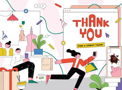 Thank you illustration card - 01 character characterdesign human illustration line illustration mall shopping thank you