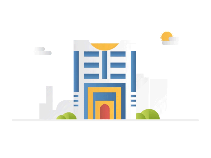 Building transition after animation building character clouds dribbble effects midas motion