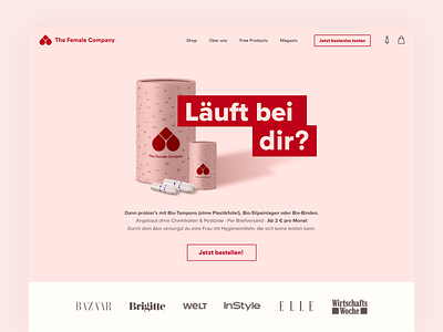 Website Hero The Female Company bio design empowering female girls header design hero startup tampons typography women