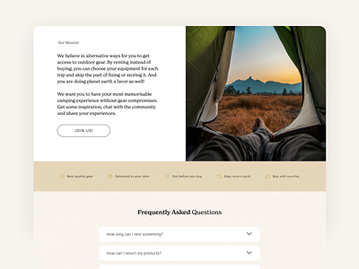 mission section beige branding calm camping faq mission nature outdoor section webdesign webshop