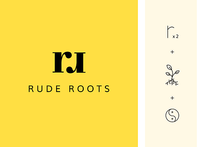 rude roots brand logo branding design ginger letter logo logo design monogram root symbol yellow yinyang