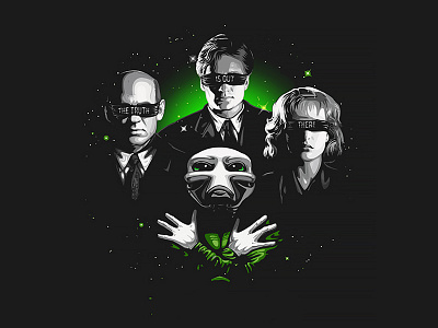 Three With X agent alien black character design green illustration misterious pop culture queen t shirt tv x file