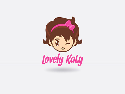 Lovely Katy bow knot girl head icon illustration logo logotype mark pink symbol wink