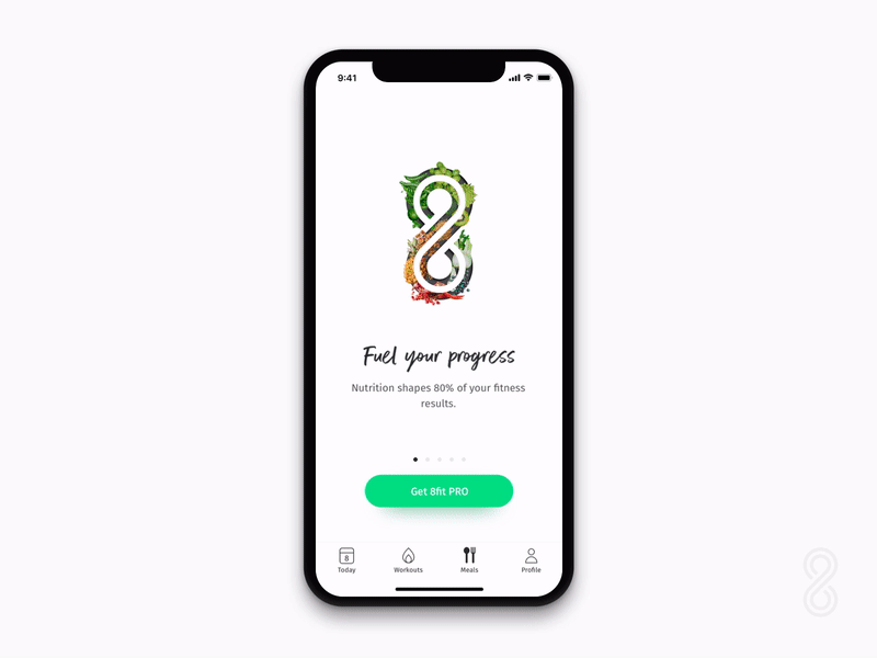 8fit PRO carousel II 8fit animation animations app branding cooking fitness food health lifestyle mobile principle ui ux