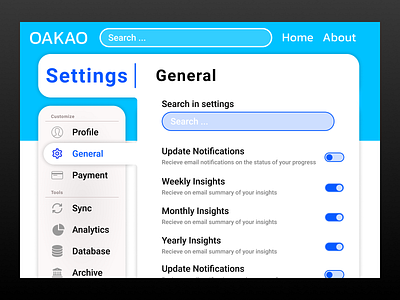 Settings page - web site