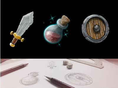 RPG inventory fantasy inventory items medieval potion rpg shield sword