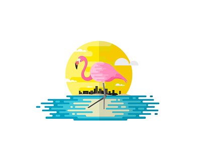 Flamingo animal flamingo flat design graphic design illustration landscape paradise