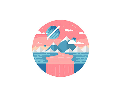 Abstract Landscape abstract flat design graphic design illustration landscape mountains planets river sky