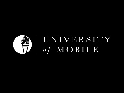 University of Mobile Logo baskerville classic college higher education torch university university of mobile