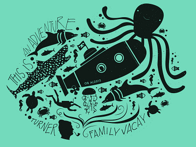 Life Aquatic T-shirt Design bill murray family vacation illustration jaguar shark jelly fish life aquatic octopus scuba diver submarine wes anderson