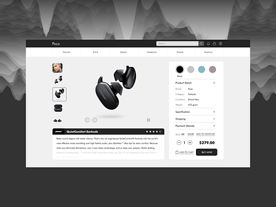 Poco , buying page app audio black and white clear concept design earbuds ecommerce exploration headphone landingpage monochrome study case ui ui web uiux ux web webdesign website