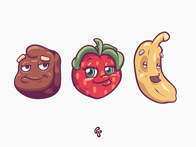 Bread Pudding - Characters set banana branding characters chocolate funny illustration sticker strawberry